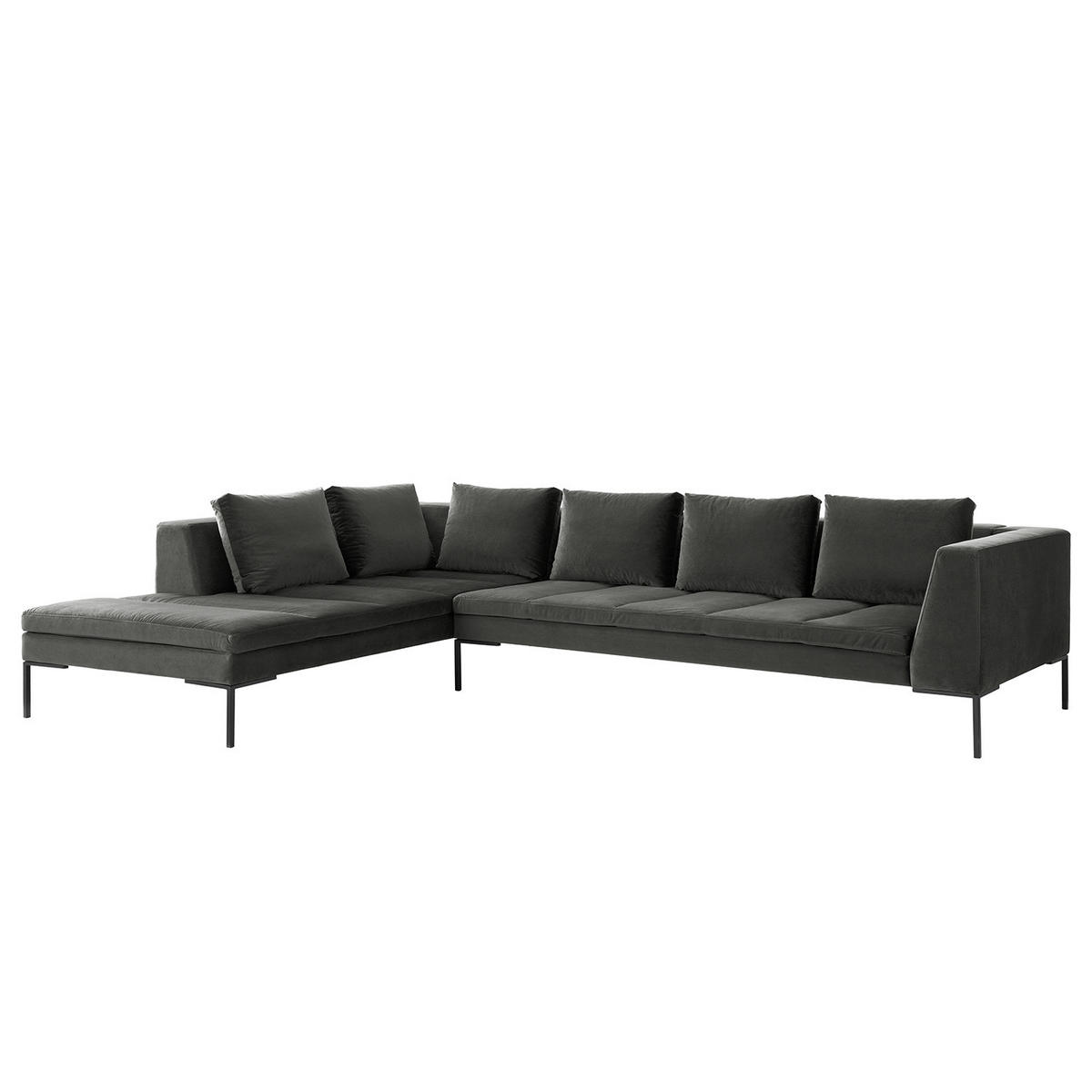 ECKSOFA mit Ottomane - Schwarz/Grün, Textil/Metall (319/230cm) - home24