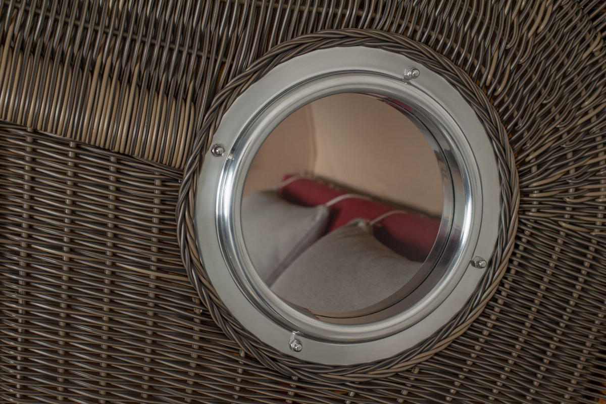 STRANDKORB Komplettset: Ammersee Grande XL Teak Bullauge - PE grau - Modell 594 - Rot/Grau, Holz/Kunststoff (142/165/95cm) - bene living