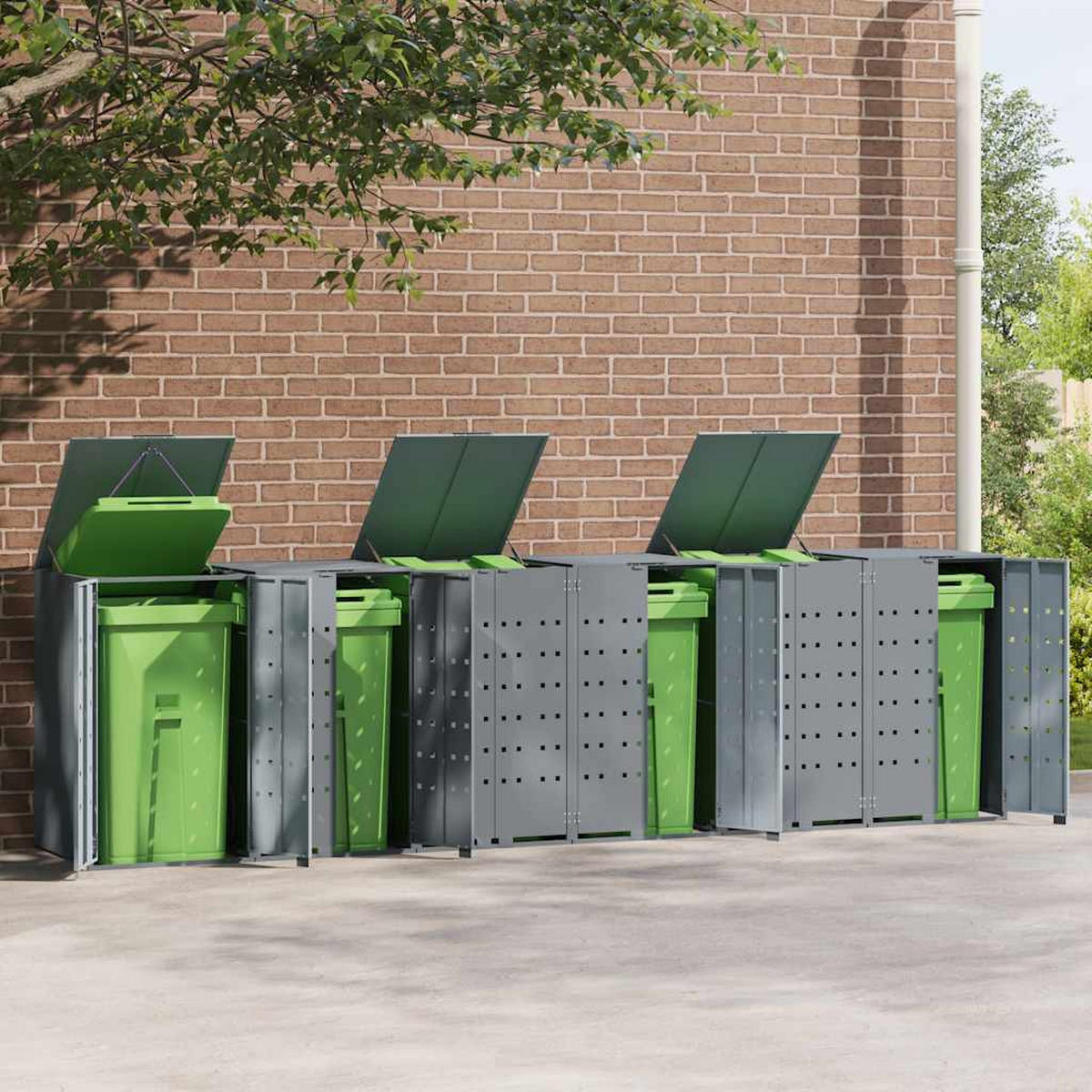 MÜLLTONNENBOX Gorilo für 6 Tonnen Grau 414x79x117 cm - Grau, Metall (414/117/79cm) - DELUKE