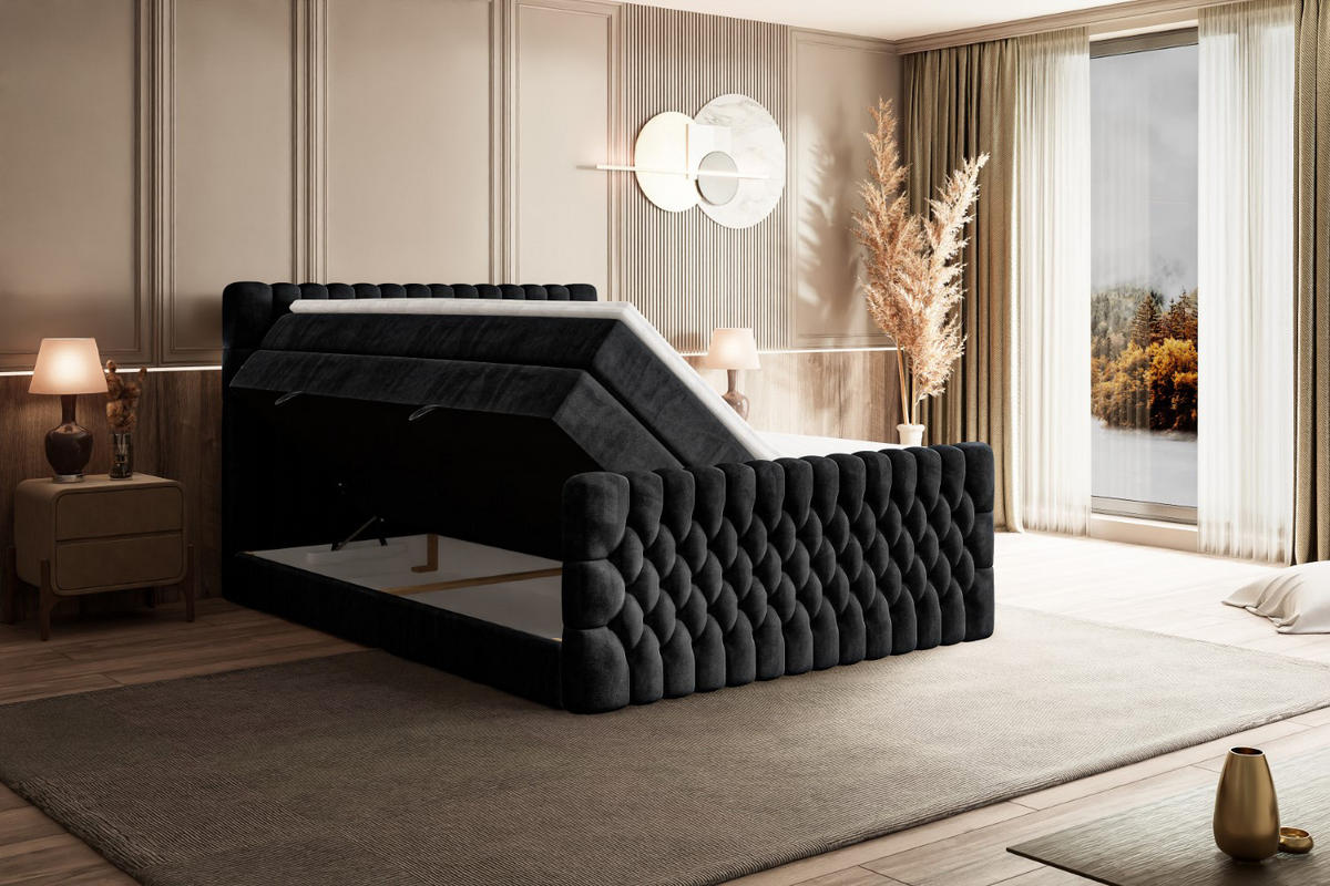 BOXSPRINGBETT SERENE-Z KING - 120 x 200 - H3/H4 - Schwarz - Schwarz, Holzwerkstoff (120/200cm) - ALTDECOR