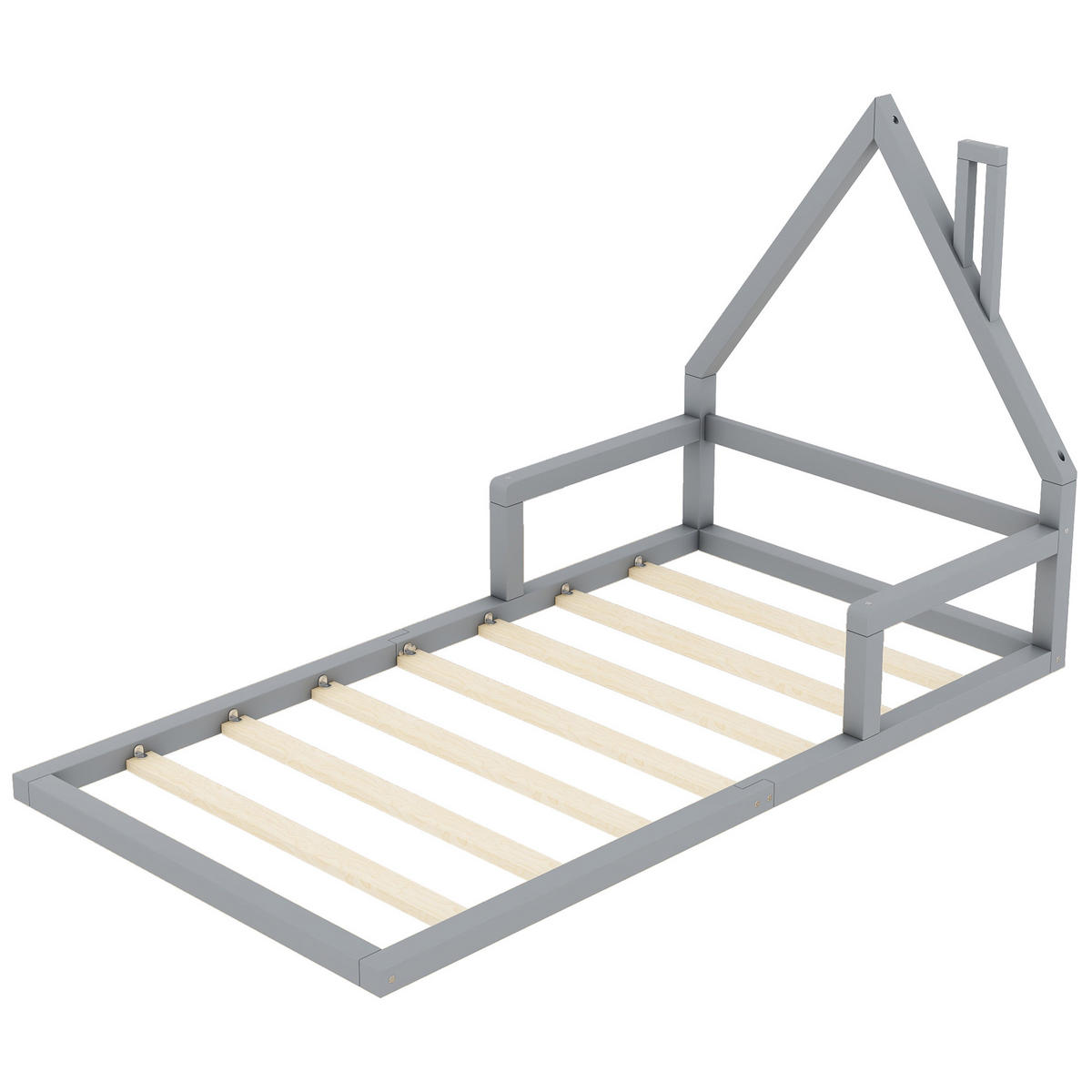 HAUSBETT 90/200 cm grau Hausform aus Kiefer massiv - Grau, Holz (90/200cm) - OKWISH