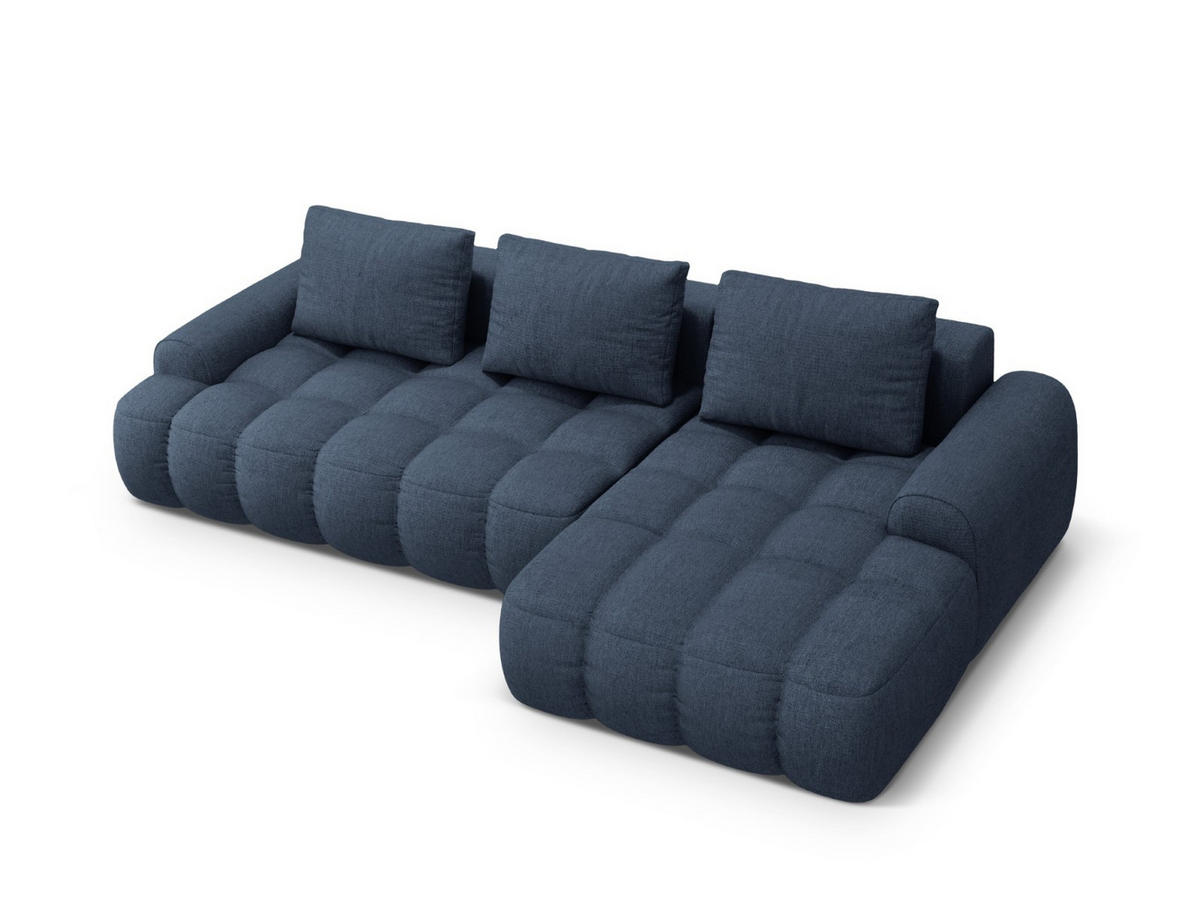 AUSKLAPPBARES-ECKSOFA rechts mit Container Linz aus strukturiertem Stoff dunkelblau 3 Sitzplätze - Dunkelblau, Textil (142/275cm) - Cosmopolitan Design