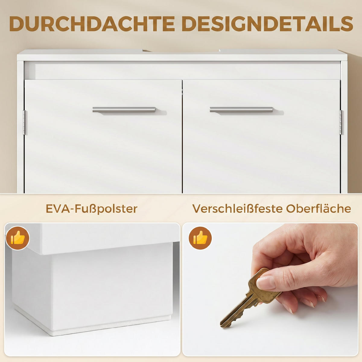 WASCHBECKENUNTERSCHRANK MDF Weiß - Silberfarben/Weiß, Holzwerkstoff/Metall (30/60/60cm) - HOMCOM