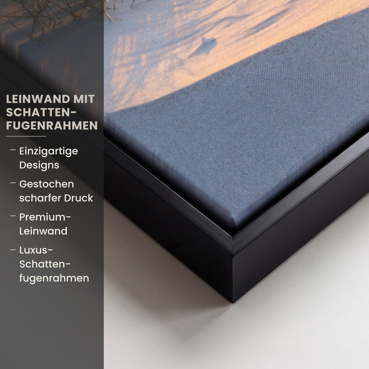 LEINWAND Bilder mit Rahmen - Strand - Sonne - Düne - Gras - Sand - Horizont - 70x100 - Hellblau, Textil (70/100cm) - MuchoWow
