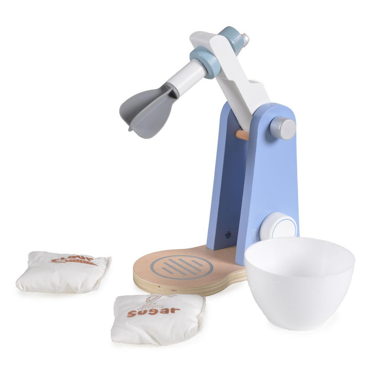 SPIELZEUG-KÜCHENGERÄT 4342 blau Mixer, Holz, abnehmbare Rührschüssel, Mehl- und Zuckerbeutel - Blau, Holz (8/18/18cm) - Moni