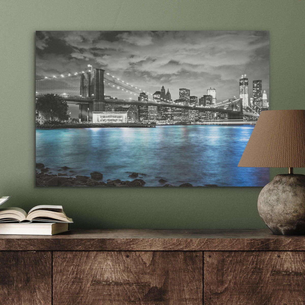 AKUSTIKBILD New York - Skyline - Stadt - Blau Wanddeko 70x50 cm - Blaugrau, Kunststoff (70/50/0.9cm) - MuchoWow