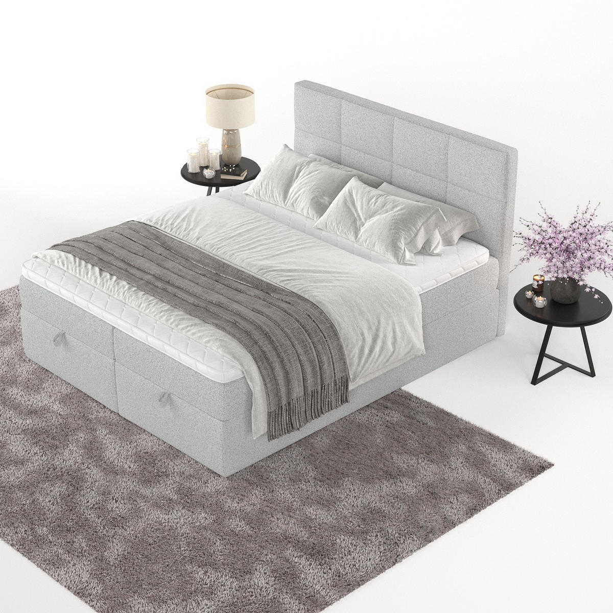 BOXBETT Velto 140/200 cm Hellgrau im Riva Stoff - Hellgrau/Schwarz, Holz/Holzwerkstoff (140/200cm) - AltaBeds