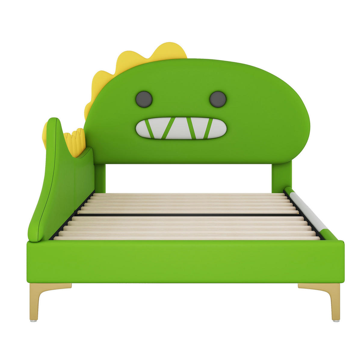 KINDERBETT 90/200 cm in Grün mit Dinosaurier-Kopfteil aus PU und MDF - Grün, Kunststoff (90/200cm) - BEAOK