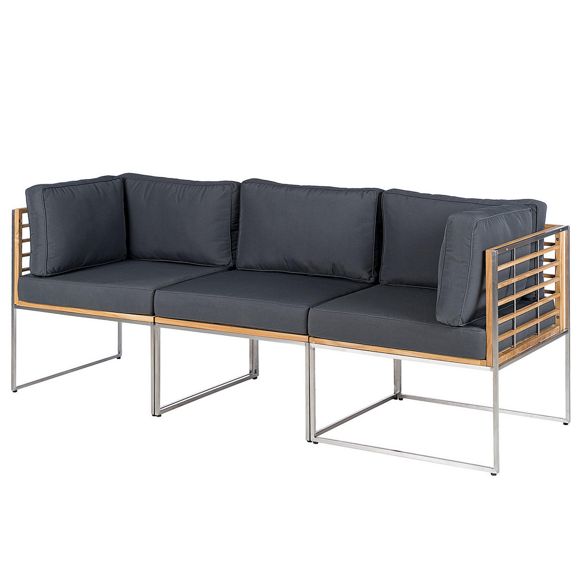 TEAKHOLZ GARTENBANK - 3-teilig - Webstoff / Teak massiv - Grau / Braun - Hellgrau, Holz/Textil (1/1/1cm) - home24