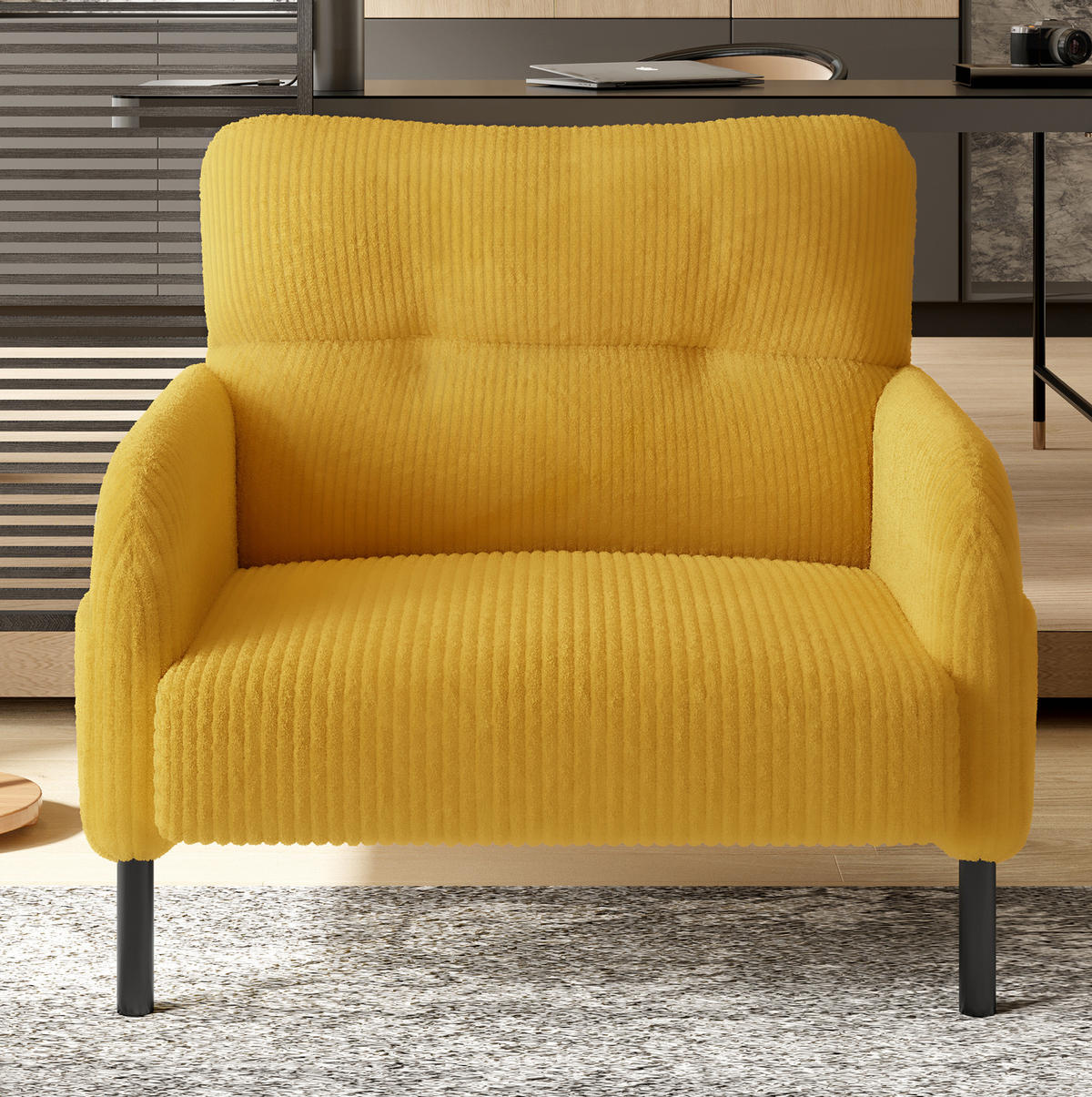 SESSEL 67/75/79 cm in Gelb aus Cord mit Seitentasche - Gelb, Textil (67/79/75cm) - BEAOK
