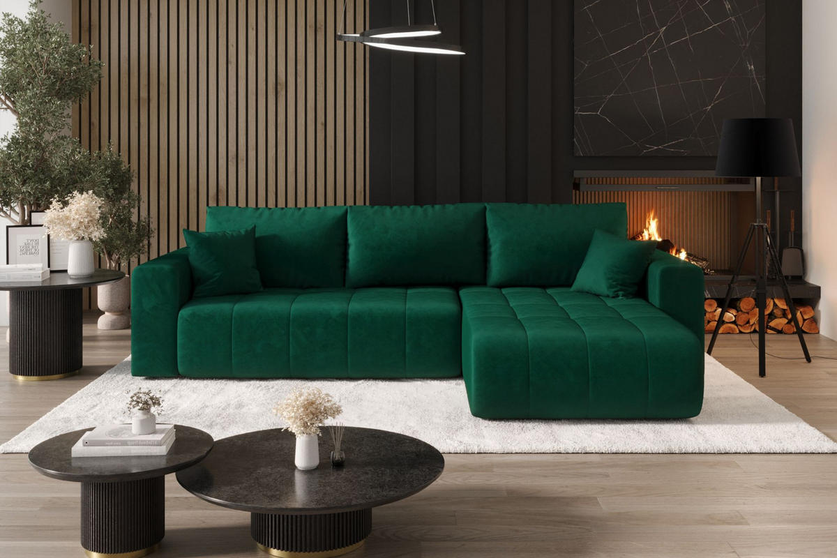 ECKSOFA mit schlaffunktion und bettkasten MILO, stoff MONOLITH, Grün, Rechts - Grün, Holz (280/190cm) - Kaiser Möbel