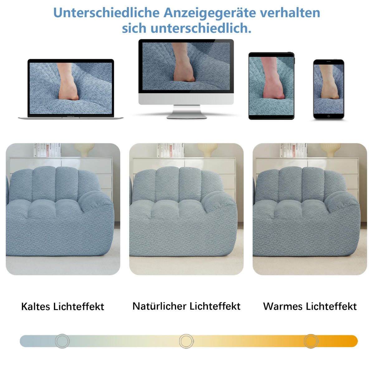 MODULARES 3-Sitzer-Sofa aus granuliertem Fleece mit ergonomischer Form Blau - Blau, Textil (104/79/288cm) - Modenvie