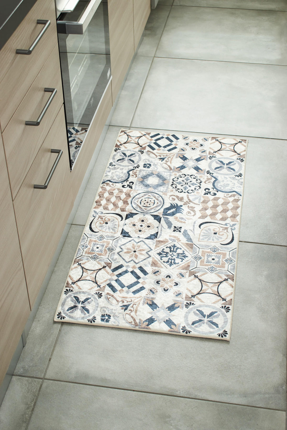 KÜCHENTEPPICH mit braunem Zementfliesenmuster Azulejo 50x100 cm - Braun, Textil (50/100cm) - Nazar Rugs