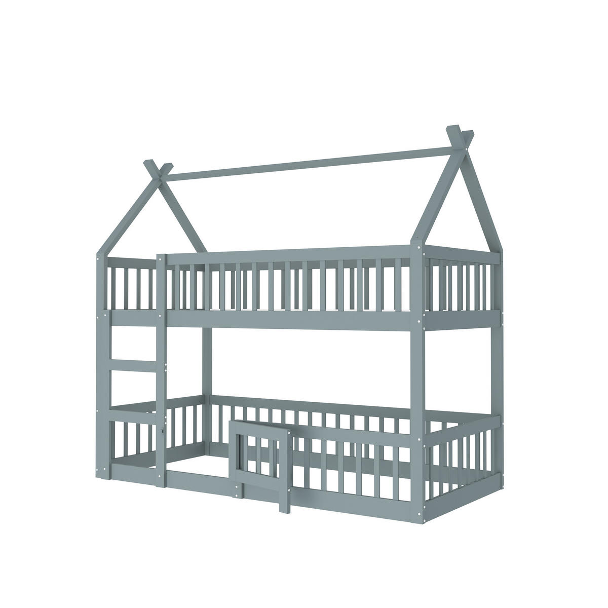 ETAGENBETT 90/200 cm grau mit Treppe und Hochsicherheitszaun - Grau, Holz (90/200cm) - OKWISH