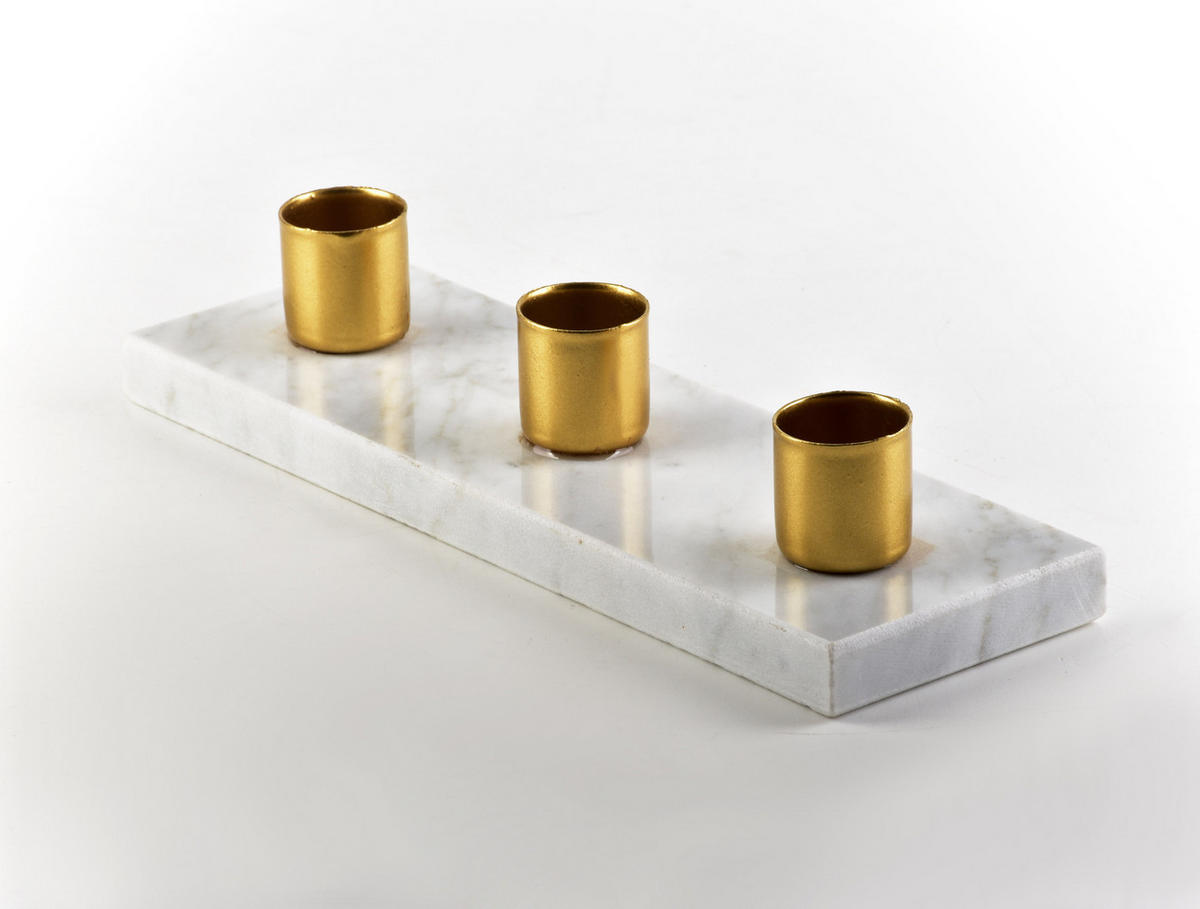 SVÍCNÍK Cedric Marmor, konglomerát, bílý mramor, 20x6,5xh4 cm - bílá/zlatá, kov/kámen (7/4.5/20.5cm) - Mondex