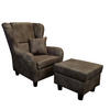 OHRENSESSEL mit HOCKER, hoher Sitzkomfort durch Wellenunterfederung, Mikrofaser Leder-Optik Vintage Braun / 18005 - Schwarz/Braun, Holz/Textil (90/98/76cm) - luma-home