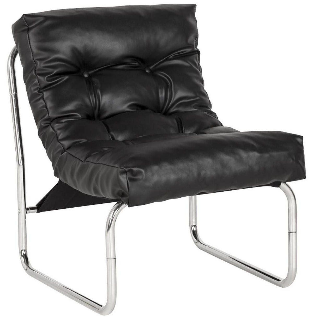 CLUBSESSEL mit Chromkufen im Retro-Stil, modular verbindbar, Schwarz 73x60x76 cm - Silberfarben/Schwarz, Textil/Metall (60/76/71cm) - KADIMA DESIGN