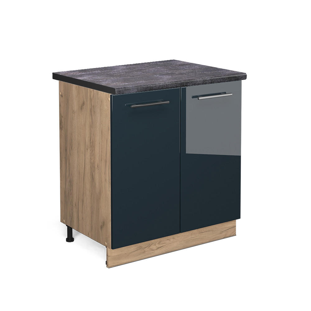 SPÜLENUNTERSCHRANK Fame-Line Dunkelblau Hochglanz 80 cm, AP Anthrazit - Eiche Wotan/Dunkelblau, Holzwerkstoff (80/82/60cm) - Vicco