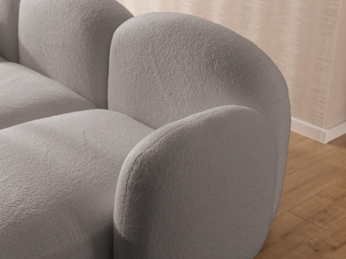 WOHNLANDSCHAFT Nuvola mit abgerundetem Design Hellgrau Bouclé-Stoff - Hellgrau/Schwarz, Holz/Kunststoff (268/80/146cm) - S-Style Möbel