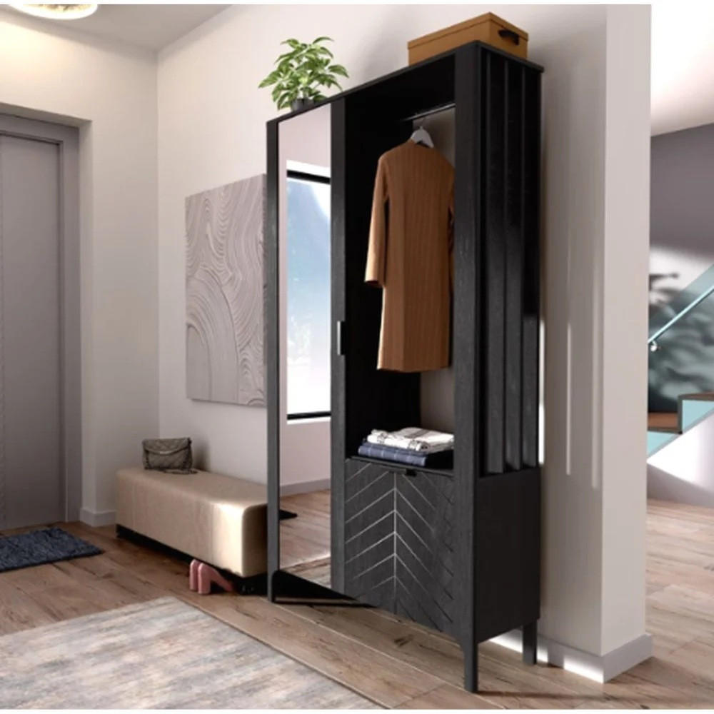 GARDEROBENSCHRANK Lume mit Spiegel, 105 cm, schwarz - Schwarz, Holzwerkstoff (105/197/33cm) - Beautysofa