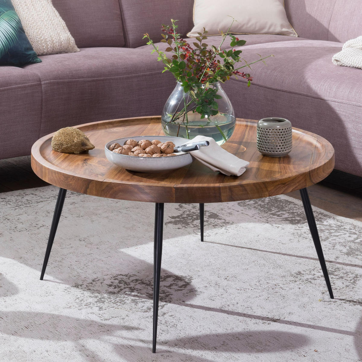 COUCHTISCH rund ASKA Sofatisch Sheesham - Braun, Holz (75/75/39cm) - tinkaro