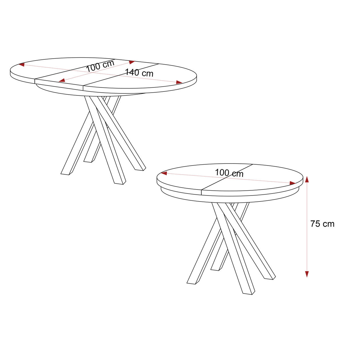 AUSZIEHTISCH LORIEN 100/140/75 cm Schwarz - Schwarz, Holzwerkstoff/Metall (100/100/75cm) - Idohome