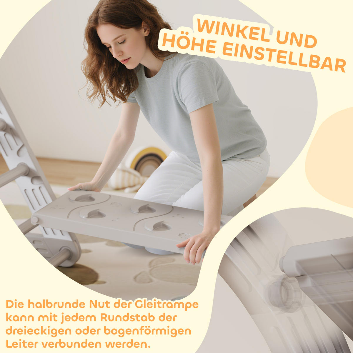 KLETTERGERÜST Indoor, 5 in 1 Kletterdreieck, Kletterbogen mit Rutsche, Rampe - Grau, Kunststoff (70/56/104cm) - AIYAPLAY