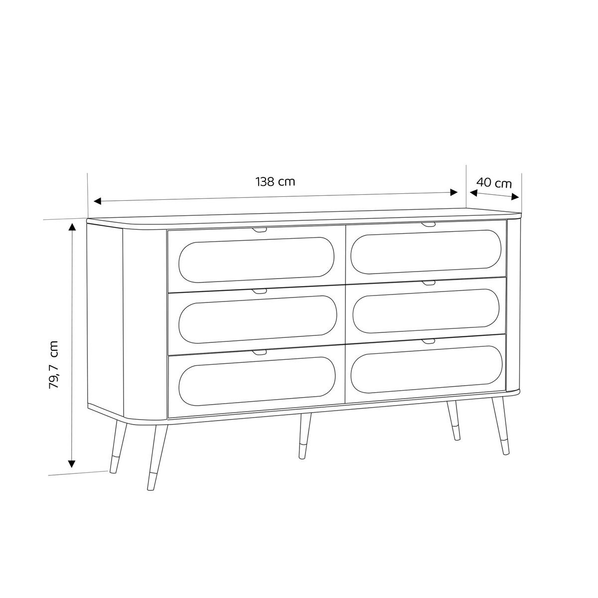 KOMMODE NOIR 138 cm, 6 Schublade(n) Schwarz - Goldfarben/Schwarz, Holzwerkstoff/Metall (138/79.7/40cm) - Idohome