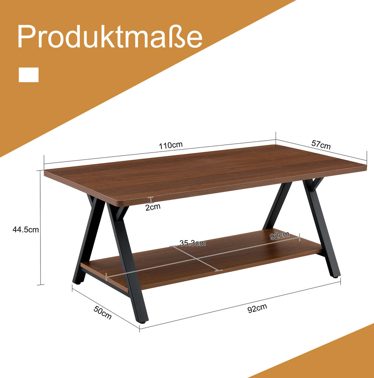 COUCHTISCH 110/57/44.5 cm in Walnuss aus MDF mit Stauraumregal - Walnussfarben, Holzwerkstoff (110/57/44.5cm) - OKMYHOME