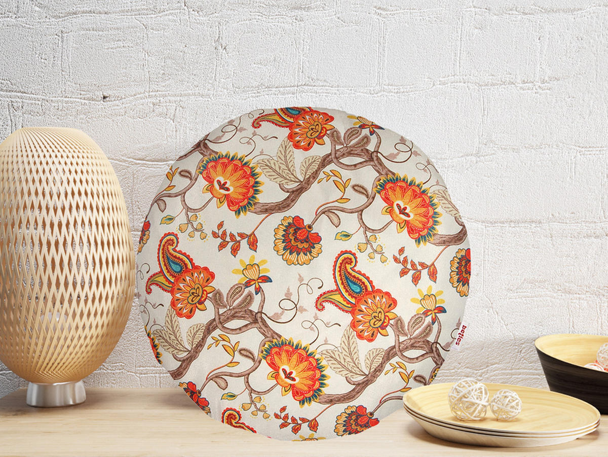 KISSENHÜLLE Rund Horrero safran-orange Mischgewebe 40 cm Ø - Beige/Orange, Textil (40/40cm) - beties Heimtextil