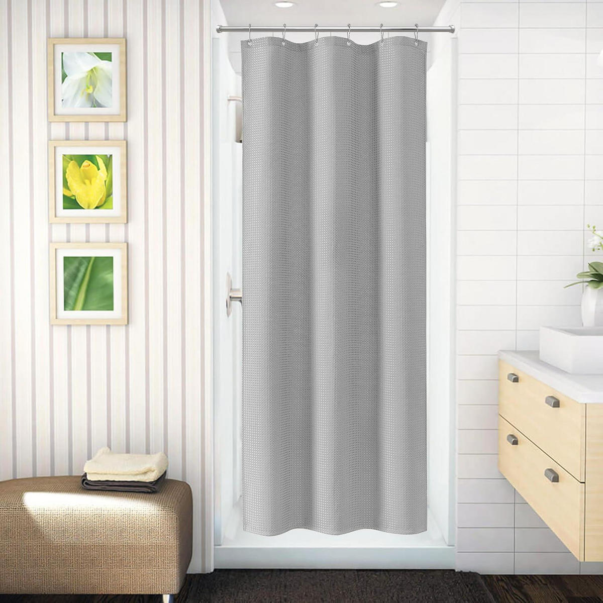 DUSCHVORHANG Waffel Hellgrau 92 x 182 cm - Grau, Textil (92/182cm)