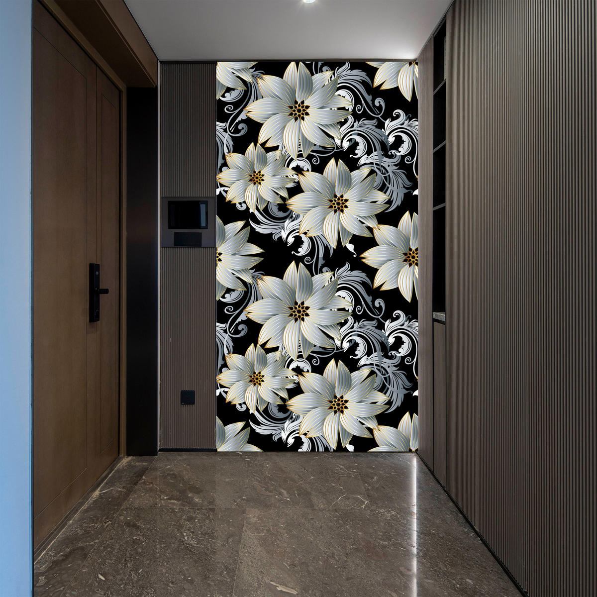 VLIESTAPETE Florale Ornamente in 3D-Optik – Silberfarben, Schwarz – 50x1000 cm - Silberfarben/Schwarz, Papier (50/1000cm) - Muralo