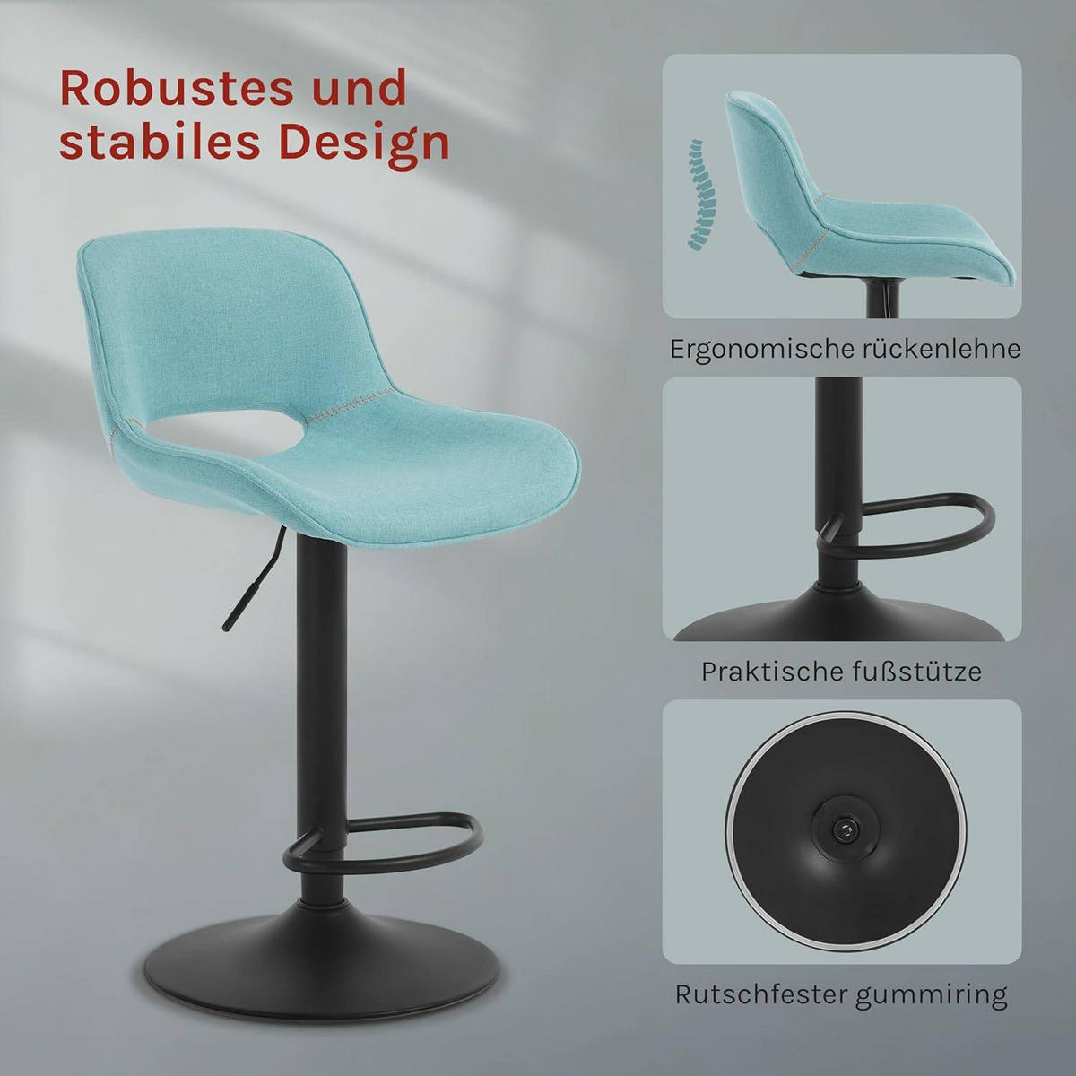 BARHOCKER höhenverstellbar, aus Metall - Blau, Textil/Metall (49/106/49cm) - Woltu