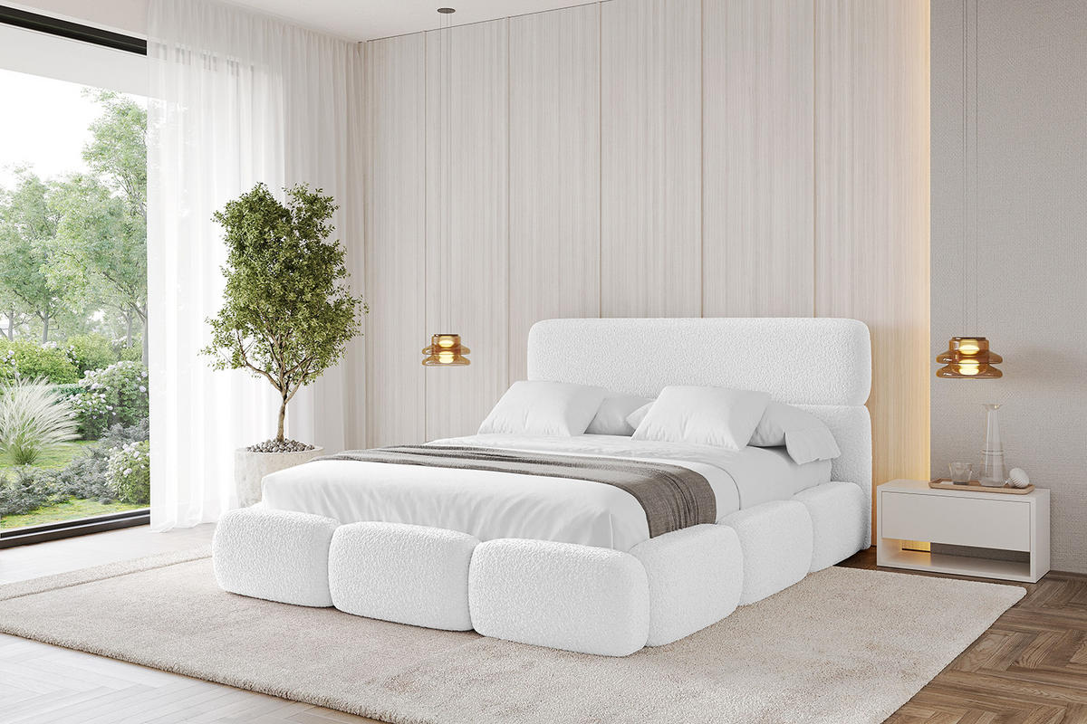 POLSTERBETT mit Bettkasten und Lattenrost, Bett mit Matratze H3/H4 - ELVA 120x200 Weiß - Weiß, Holzwerkstoff/Textil (120/200cm) - ALTDECOR