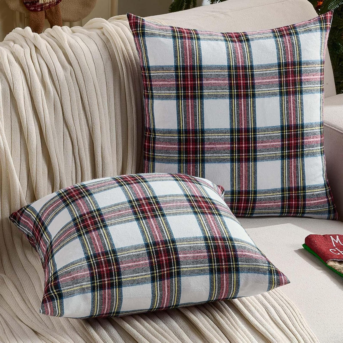 KISSENHÜLLE mit Karomuster – 45 x 45 cm – Rot (2er-Set) - Rot, Textil (45/45cm)