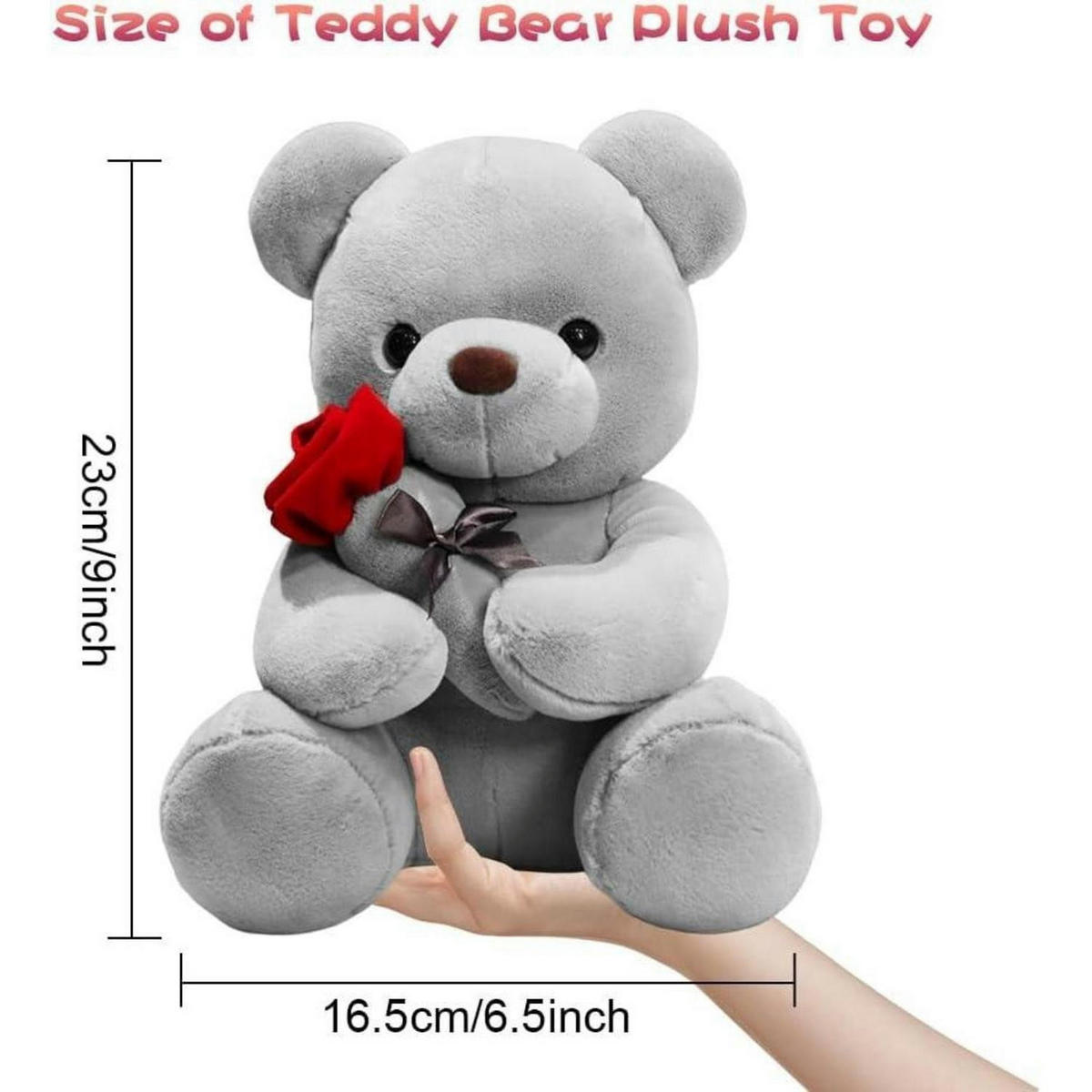 PLÜSCH-BÄR mit Rose 23 cm Grau - Grau, Textil (10/18cm)