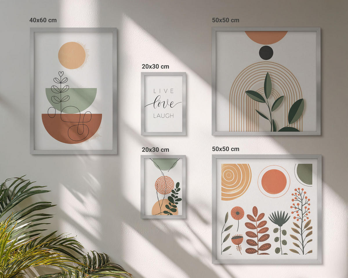 BILDER SET 5er Set - 50x50 cm & 20x30 cm & 40x60 cm Silberner Rahmen - Abstrakte Berglandschaften - Silberfarben, Kunststoff (40/60cm) - TULUP