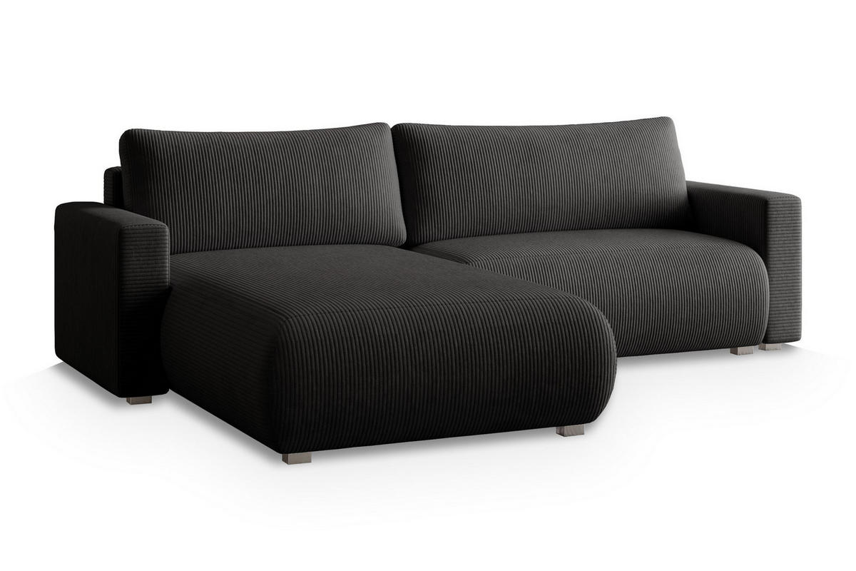 ECKSOFA TURIN P Schwarz Kordstoff mit Schlaffunktion - Schwarz, Holz (265/183cm) - MASSENO