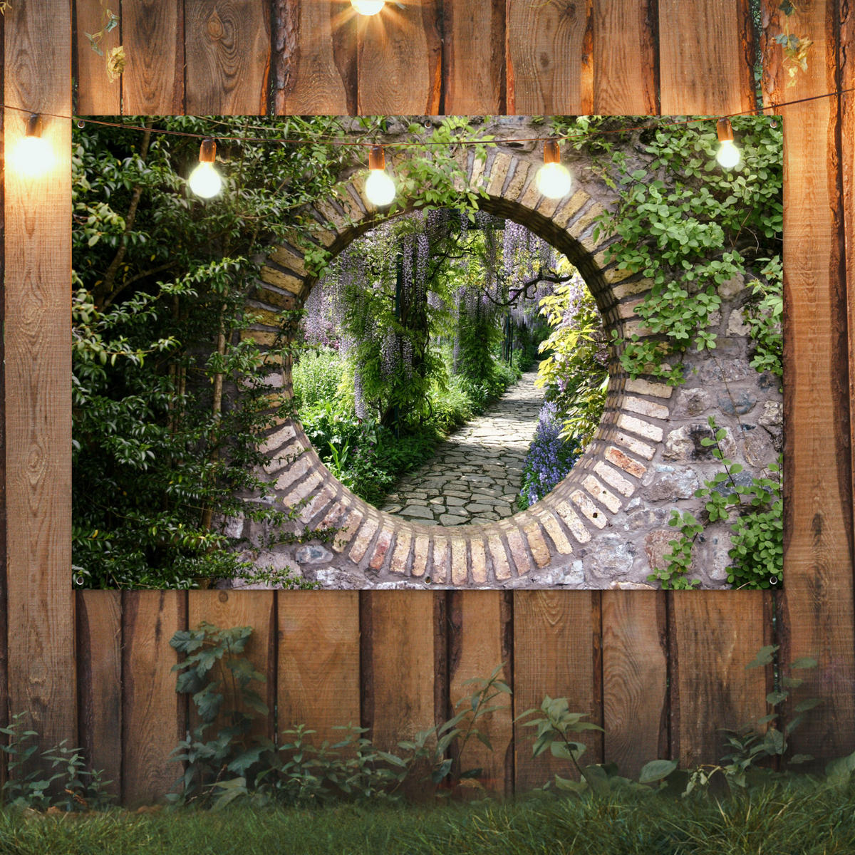 ZAHRADNÍ PLAKÁT Les - Kameny - Průhled - Stezka - Vistárie 180x120 cm - šedohnědá, plast (180/120/0.2cm) - OnlyWow