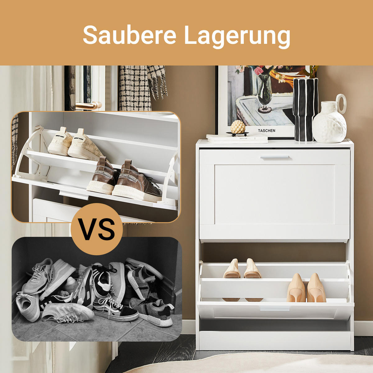 SCHUHSCHRANK Weiß - Weiß, Holzwerkstoff (60/80/25cm) - SoBuy