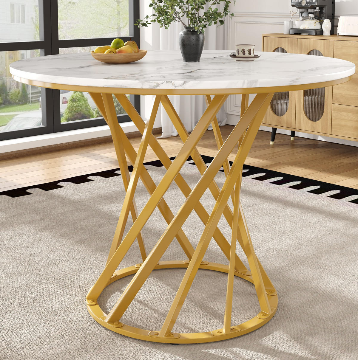 ESSTISCH 80x80x76 cm in Weiß und Gold aus MDF auf goldfarbenen Metallbeinen - Goldfarben, Holzwerkstoff (80/80/76cm) - Modfu