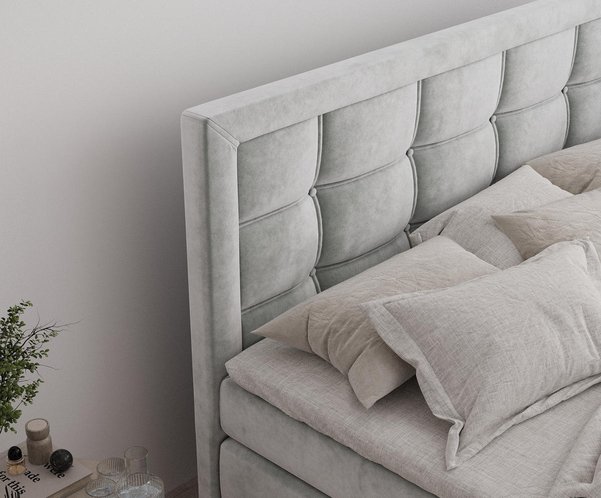 BOXSPRINGBETT Ambrosia Hellgrau 180/200 cm - Hellgrau/Schwarz, Holz/Holzwerkstoff (180/200cm) - Maison de Reve