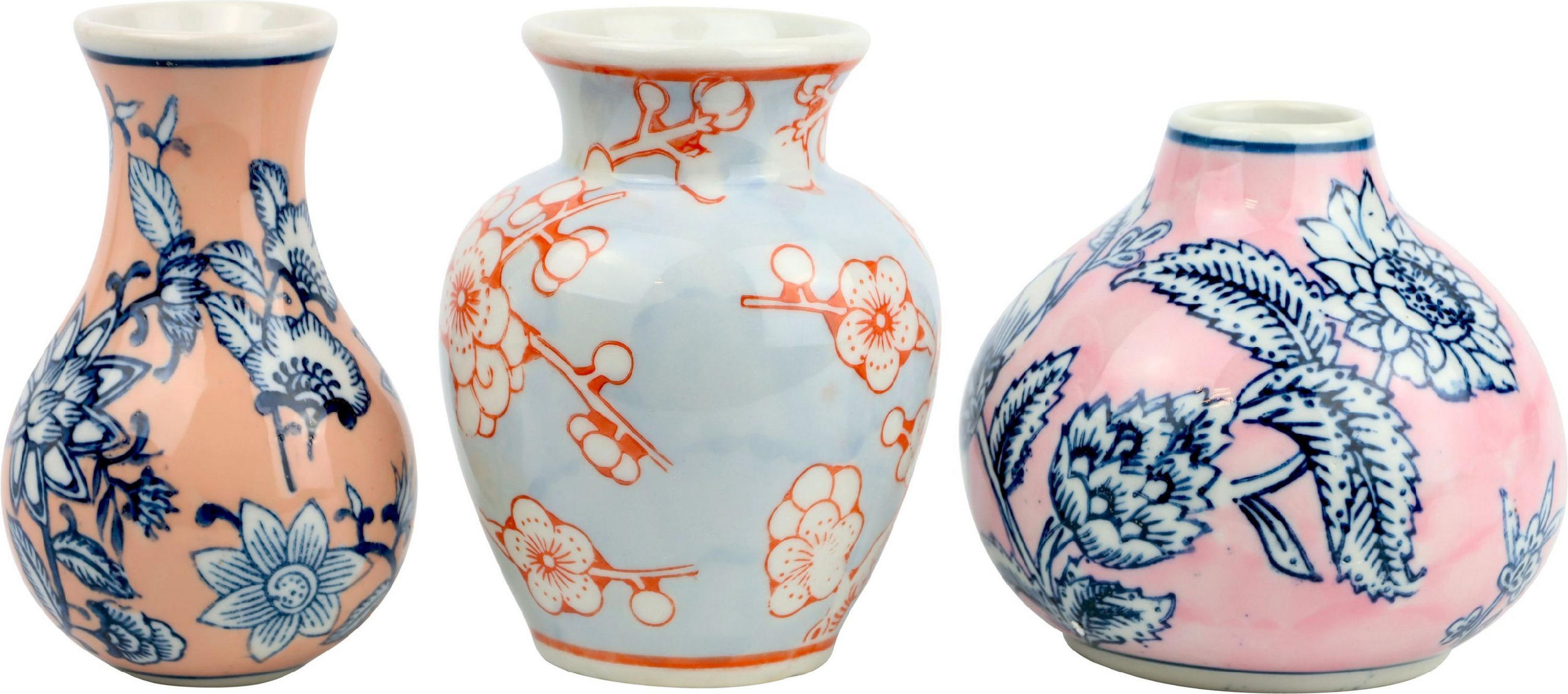 VASENSET Ming rosa hellblau floral Porzellan 3-tlg. - Rosa, Keramik (13cm) - FURNARO