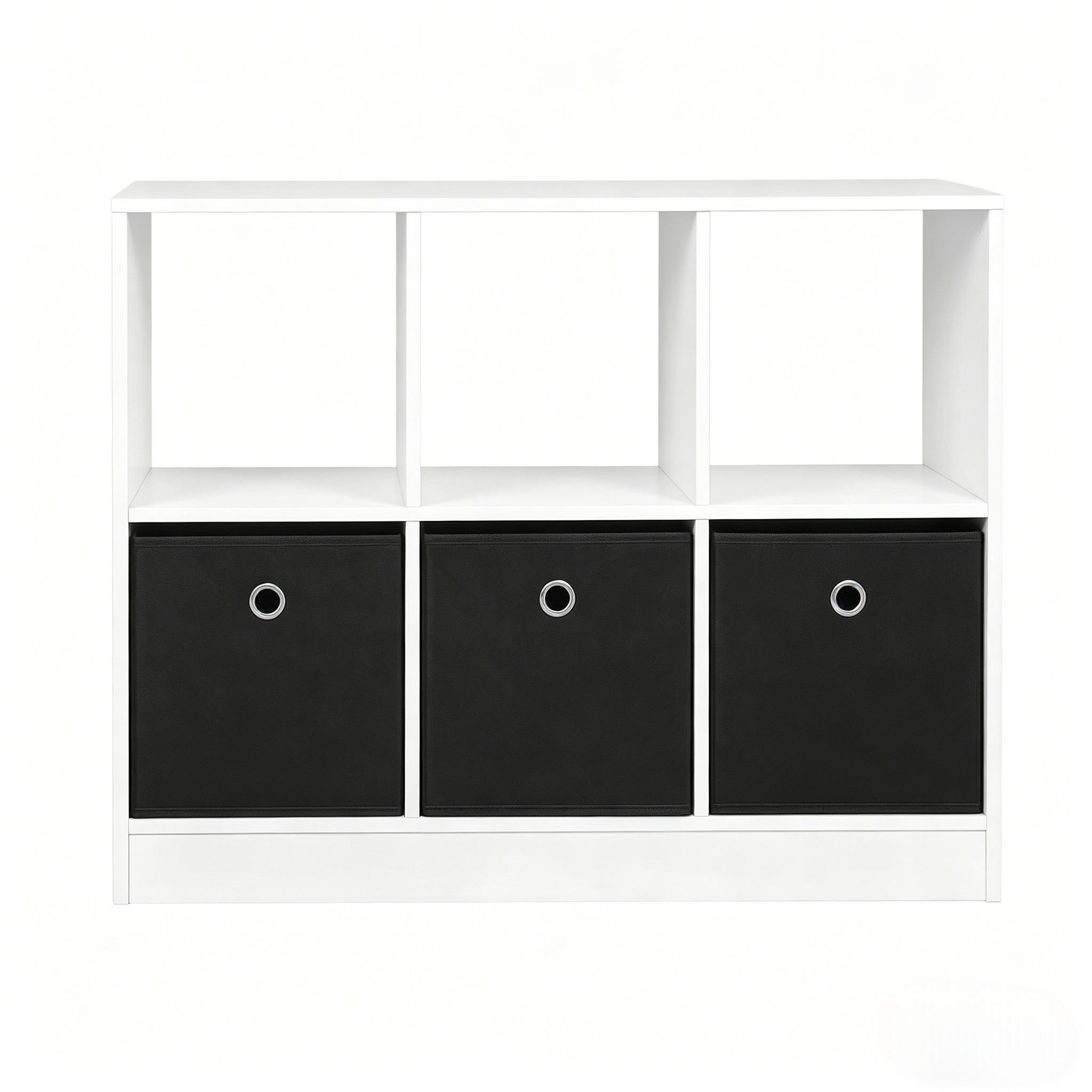 BÜCHERREGAL Weiß/Schwarz mit 3 Stoffschubladen 80/30/61 cm - Schwarz, Holzwerkstoff (80/61/30cm) - PANGIVO