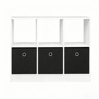 BÜCHERREGAL Weiß/Schwarz mit 3 Stoffschubladen 80/30/61 cm - Schwarz, Holzwerkstoff (80/61/30cm) - PANGIVO