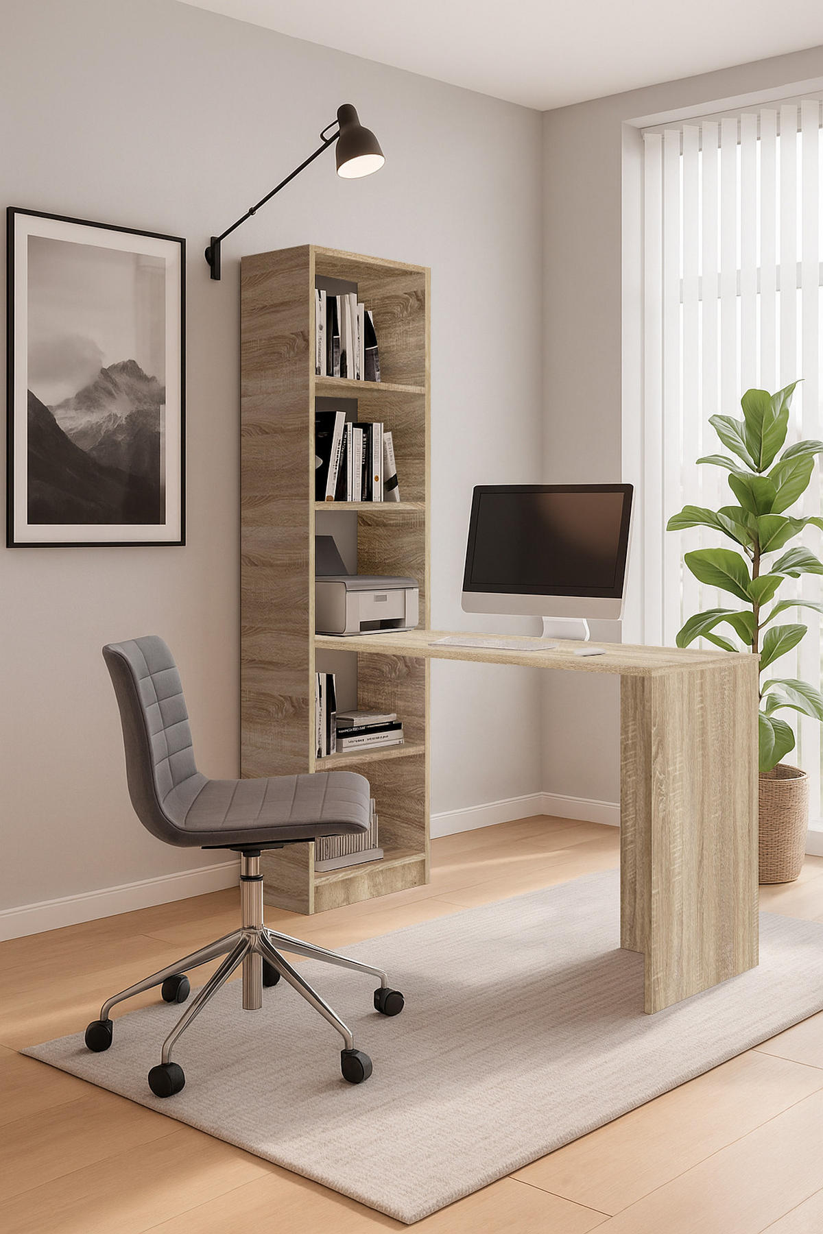 PSACÍ STŮL B-1 s regálem Dub Sonoma - Sonoma dub, kompozitní dřevo (50/125/183cm) - Kier Furniture