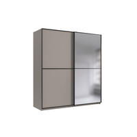 SCHWEBETÜRENSCHRANK Ulm in Saharagrau mit Aufleistungen in Schwarz 180 x 198 x 65 cm (B x H x T) Kleiderschrank mit Spiegel - Grau, Holzwerkstoff (80/200/120cm)