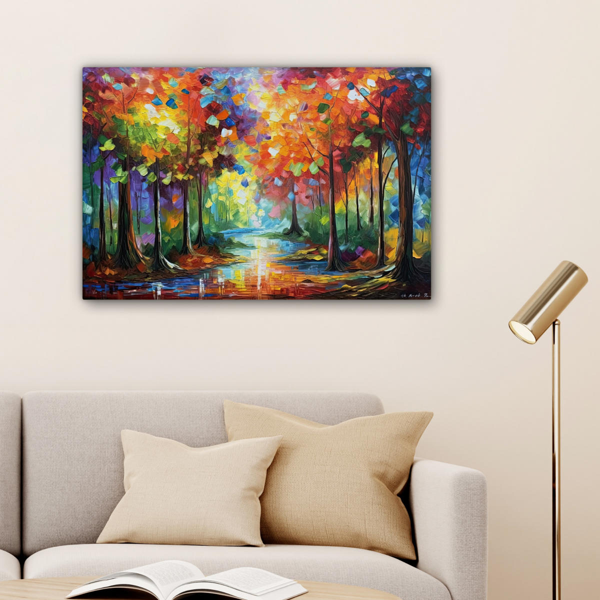 LEINWANDBILD Landschaft - Wald - Farben - Natur Gemälde 60x40 cm - Multicolor, Textil (60/40cm) - MuchoWow