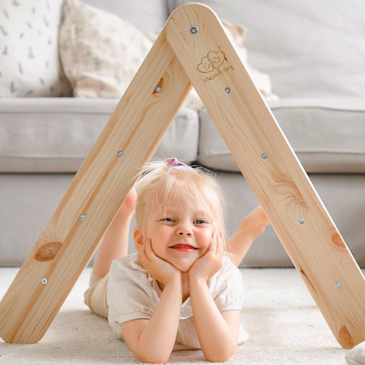 KLETTERDREIECK für Kinder, Montessori, Natur - Beige, Holz (59.5/59/60cm) - MeowBaby