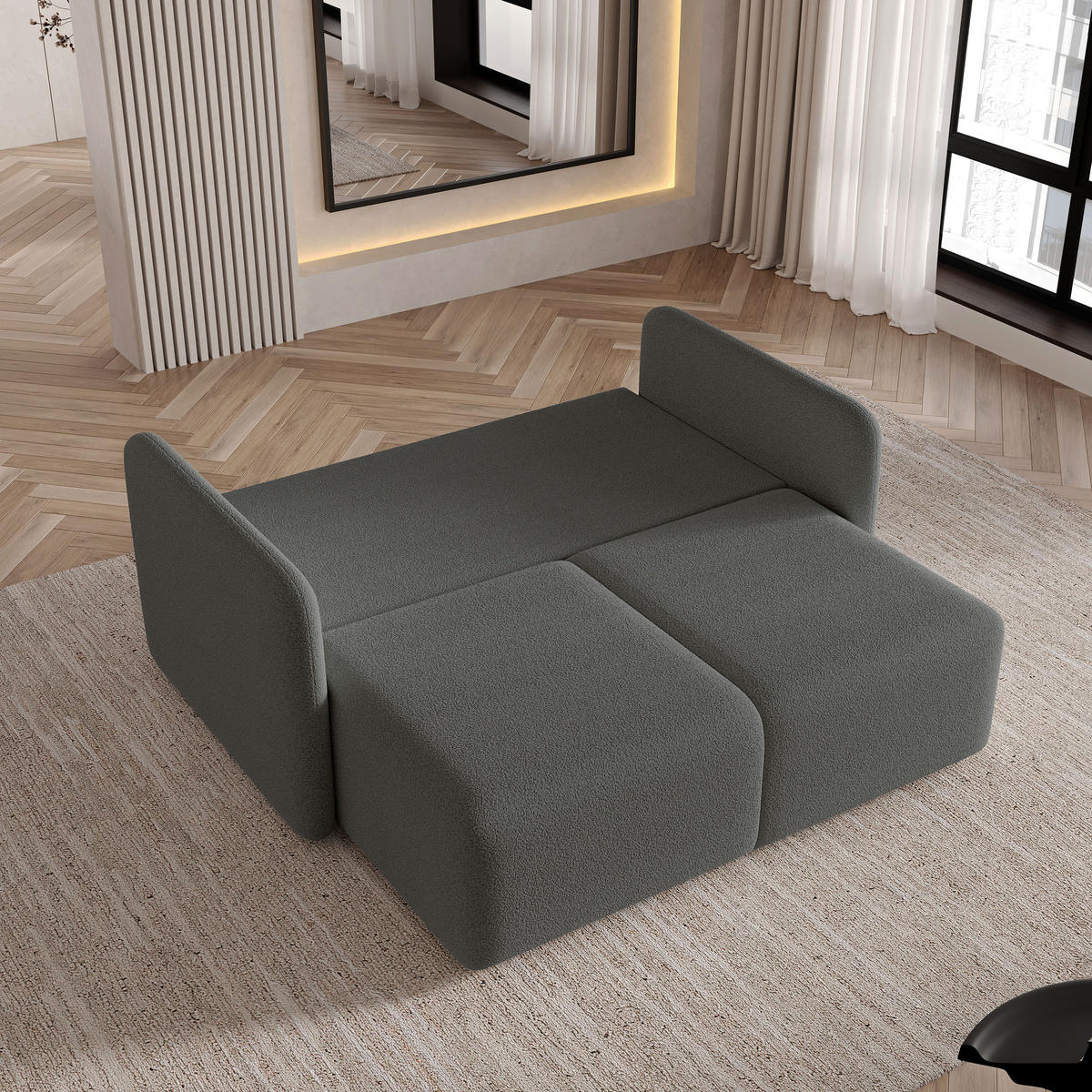 BETTSOFA SUVI II Q Grau Bucle-Stoff mit Schlaffunktion - Grau, Textil (90/85/153cm) - MASSENO